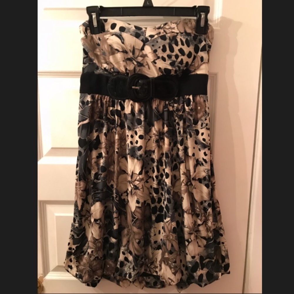 Dots Cheetah Flower Multicolor Strapless Dress